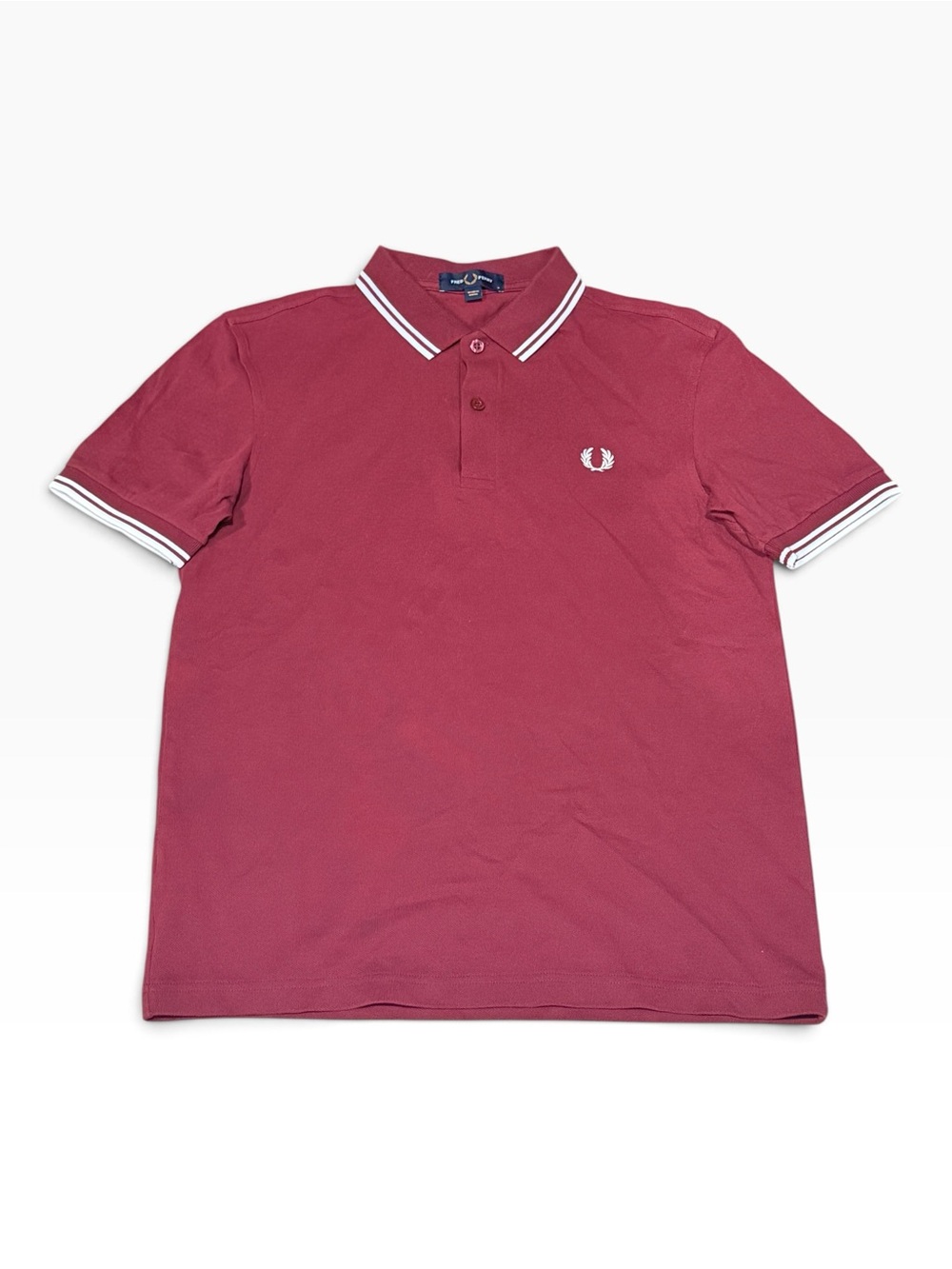 Fred Perry M3600 Twin Tipped Polo Shirt Burgundy White Cotton Pique Men’s M